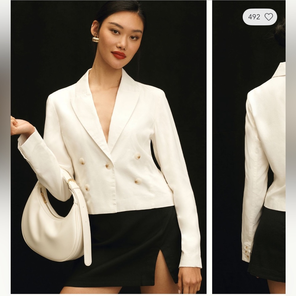 Anthropologie White light Denim cropped blazer